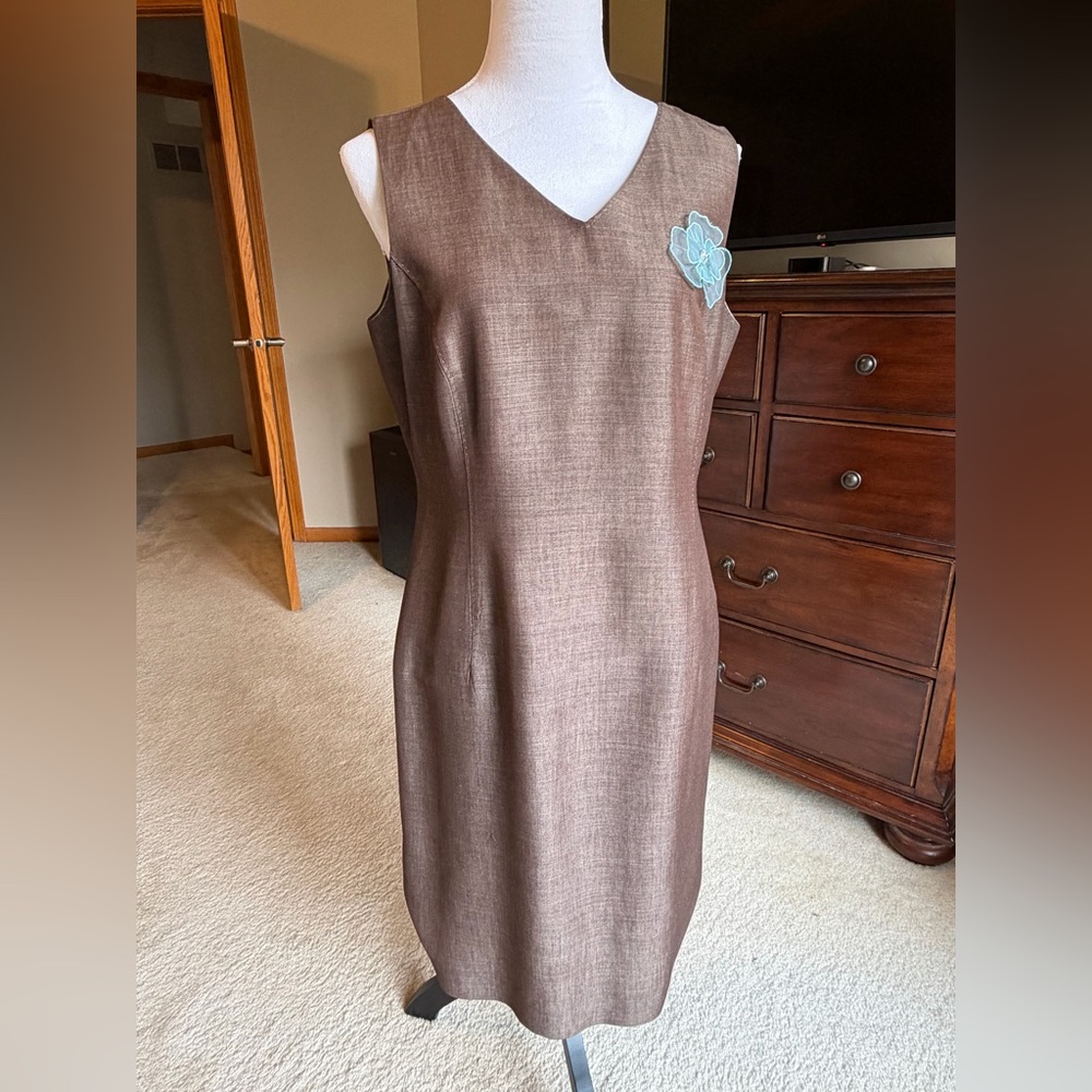 Ann Taylor Classic Brown V-Neck Sheath Dress